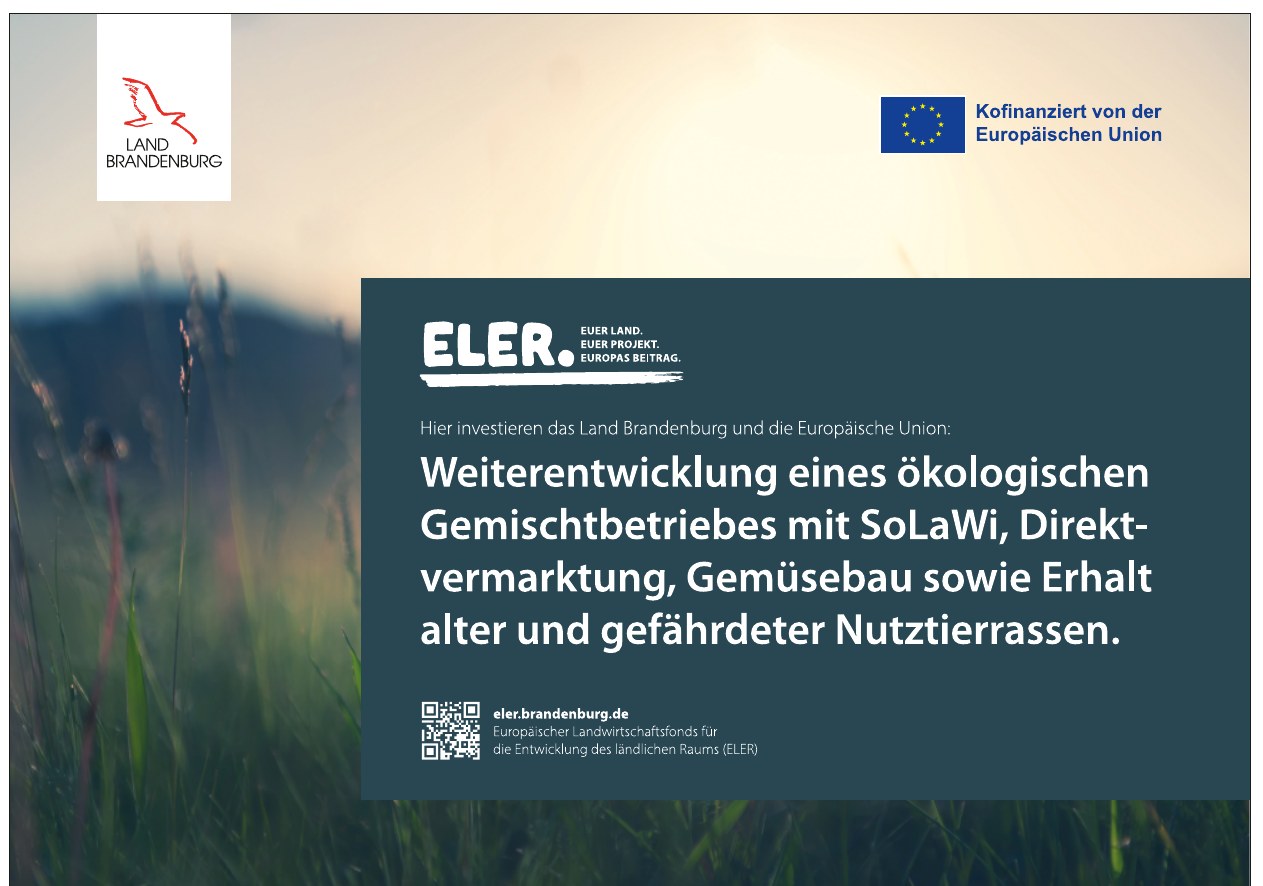 ELER-Fördertafel: Land Brandenburg und Europäische Union fördern Hof Jera